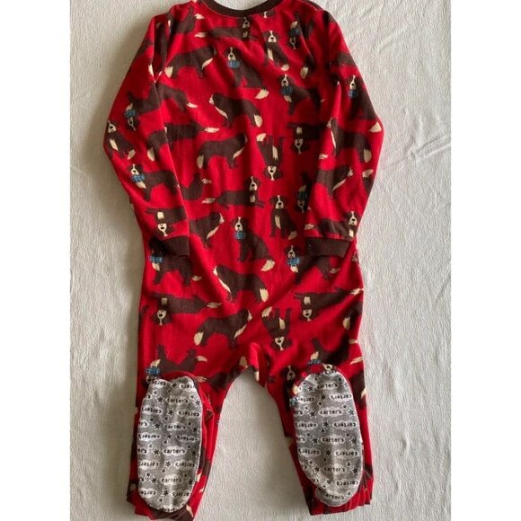 Carter's Red Brown Dog Zip Front pajamas pjs winter Union Suit Size 8 - Picture 7 of 10